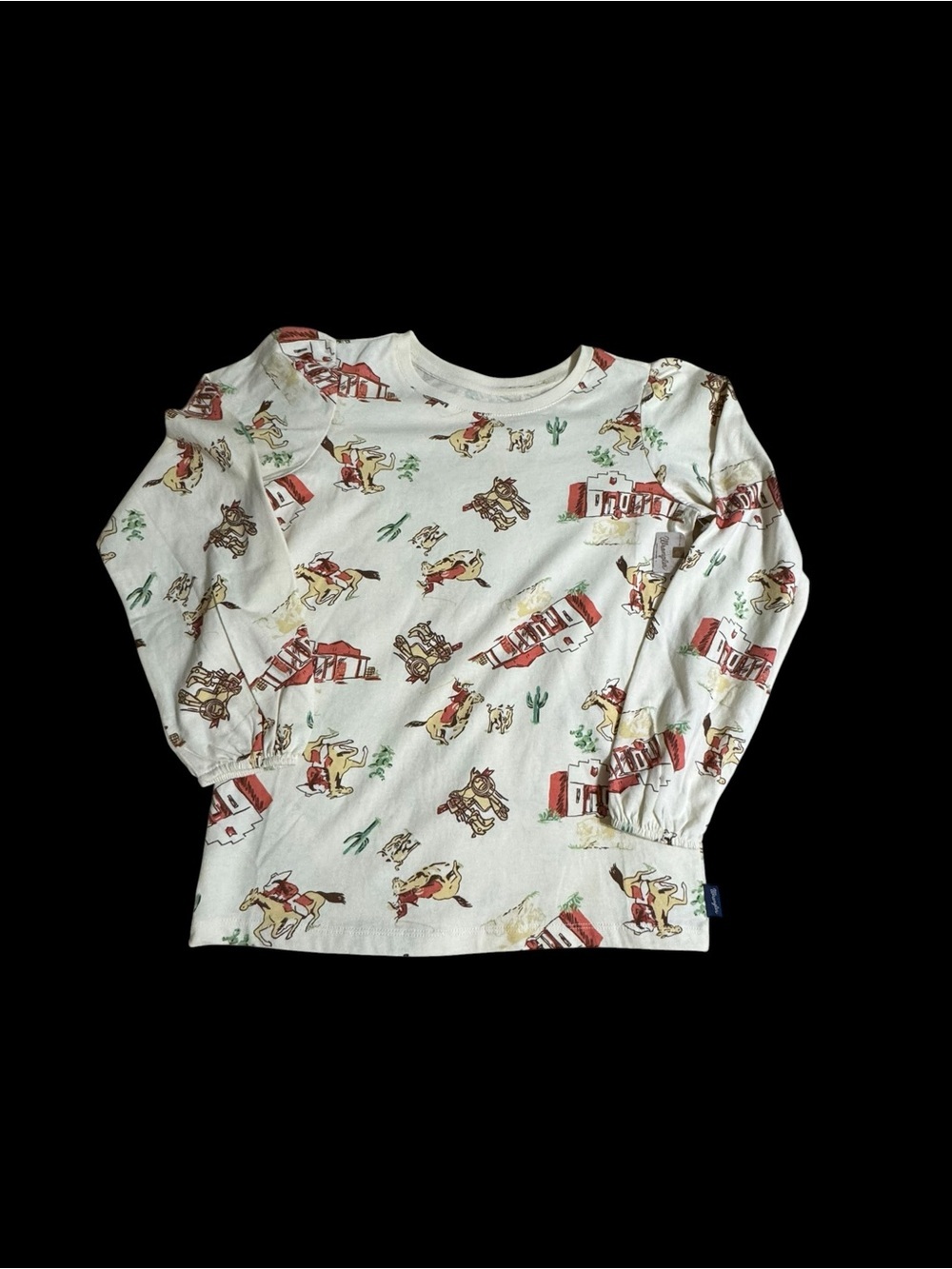Wrangler White Long-Sleeve puff shoulders Kids Top with Western Print